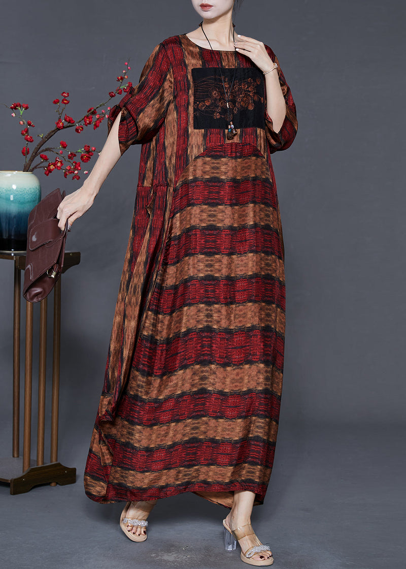 Red Oversized Print Cotton Ankle Dress Spring