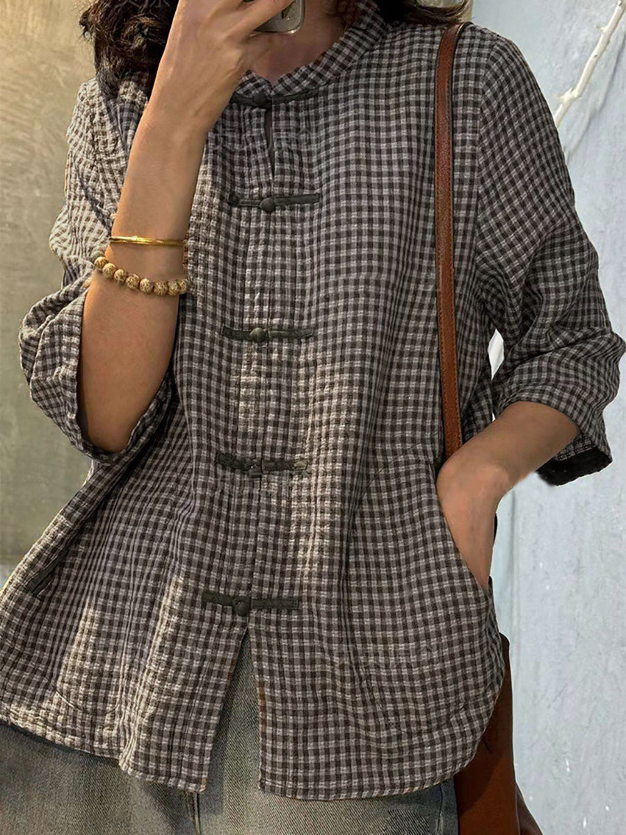 Retro Plaid Summer Cotton Button-up Shirt