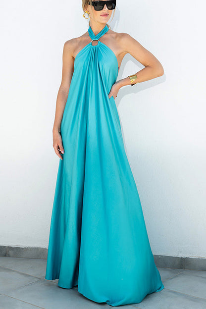 Classy and Fabulous Satin Halter Backless Party/vocation Maxi Dress