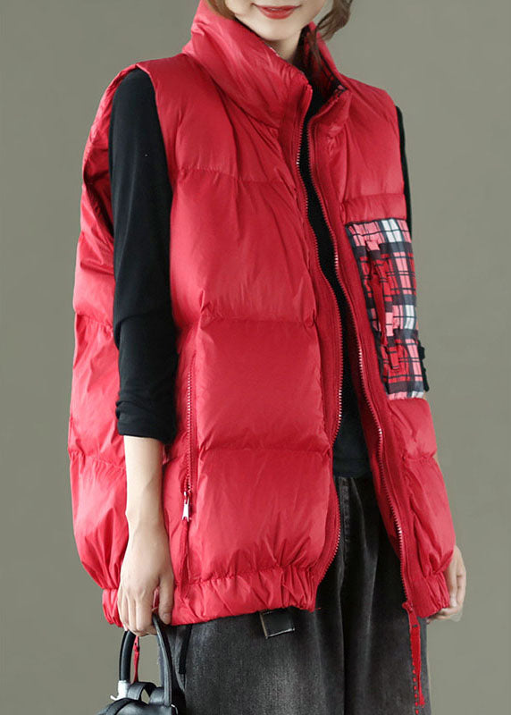 Organic Tea Green Stand Collar Zippered Thick Winter Tops Sleeveless Vest
