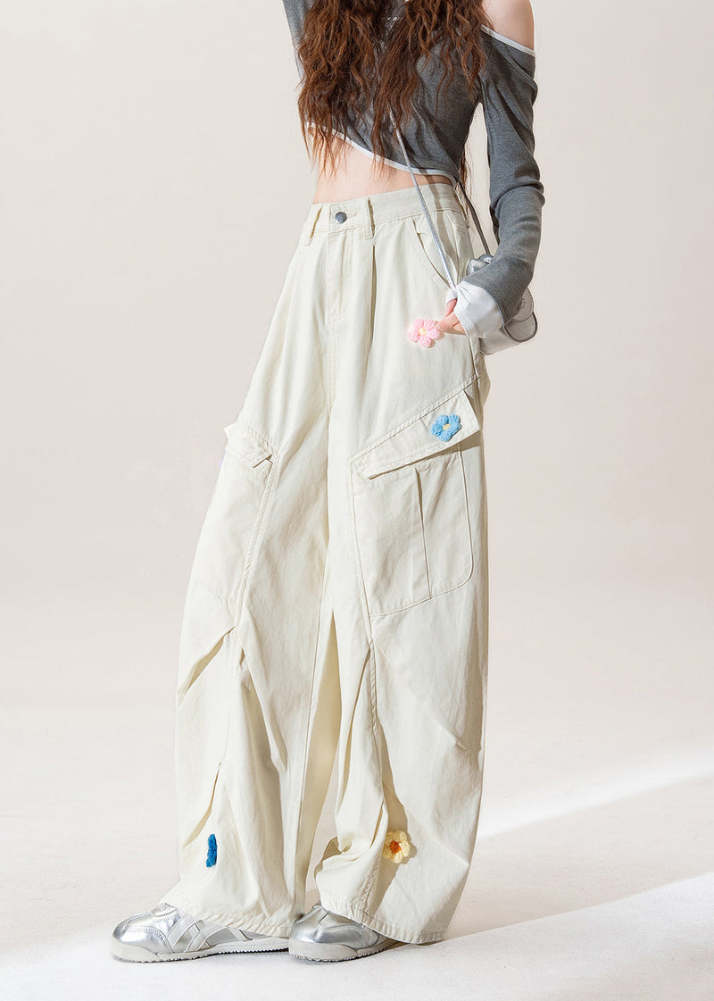 Apricot Pockets Wrinkled Denim Pants Fall