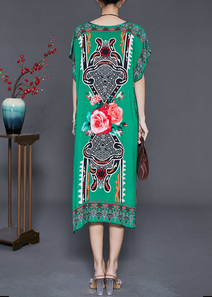 Natural Green Oversized Print Chiffon Maxi Dresses Summer