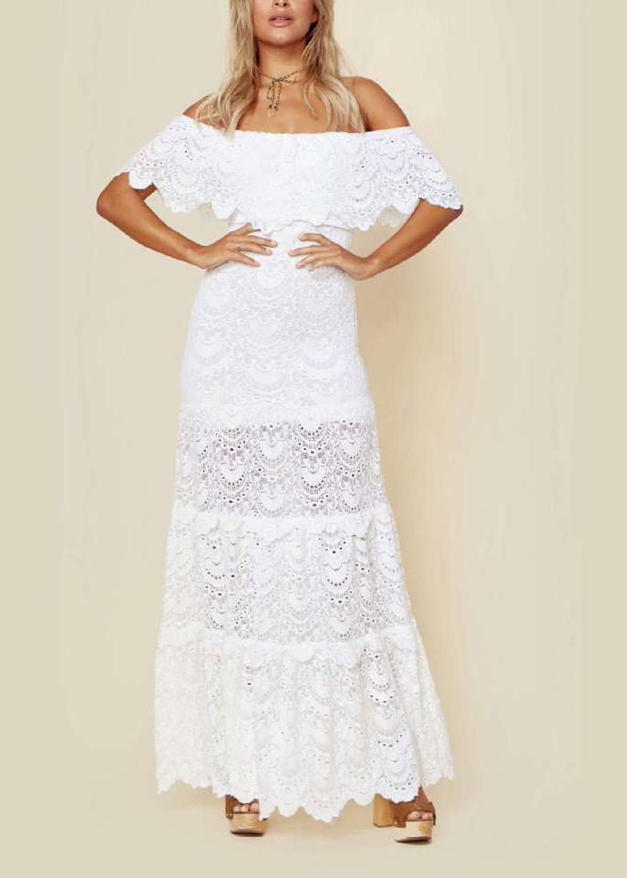 Style White Cold Shoulder Lace Dresses Summer