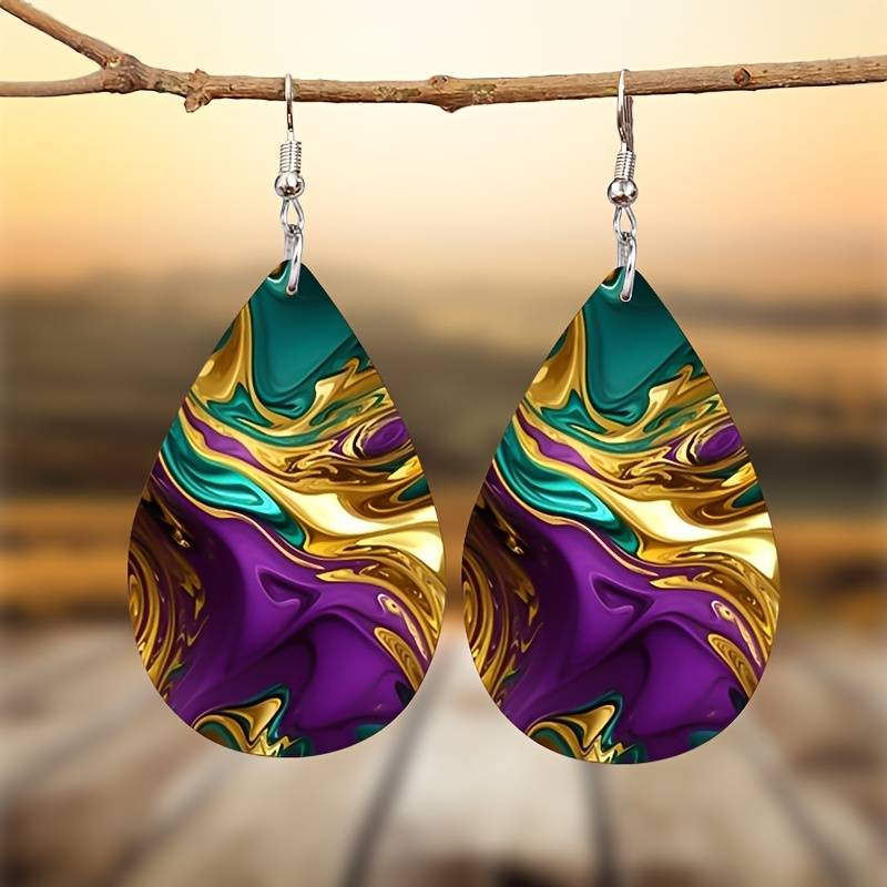 Purple Gold & Green Drop Earrings