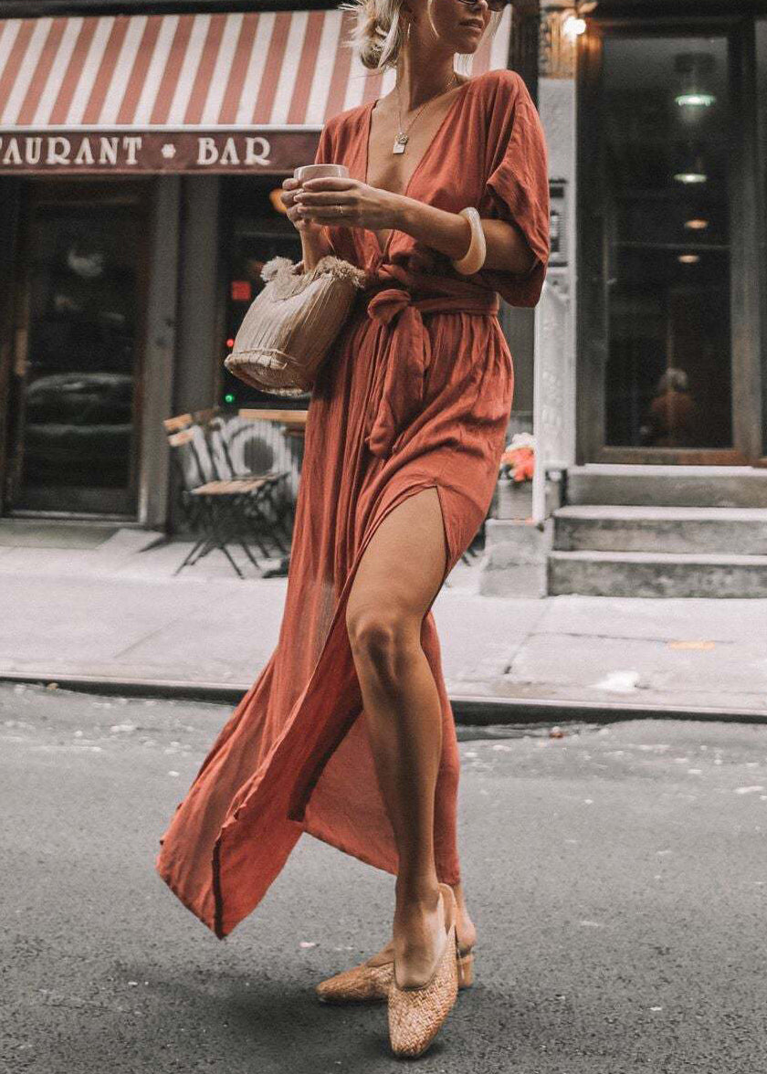 Organic White V Neck Lace Up Side Open Cotton Dresses Summer