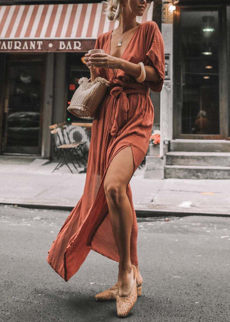 Organic White V Neck Lace Up Side Open Cotton Dresses Summer