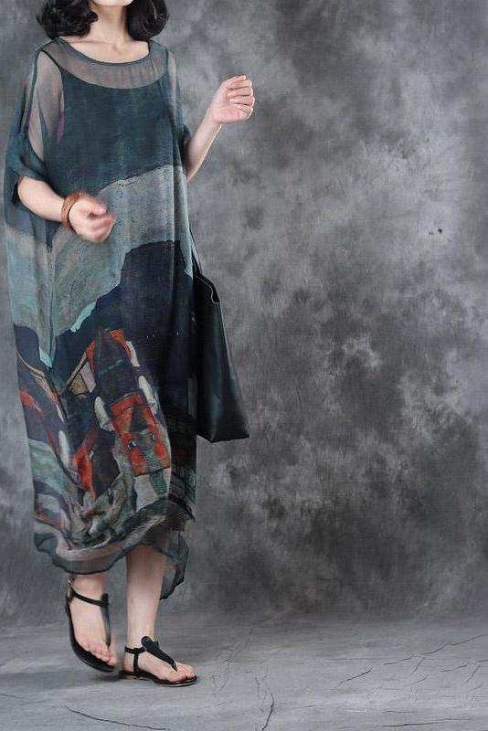 Loose Silk Loose Dresses Summer Blue Outfits
