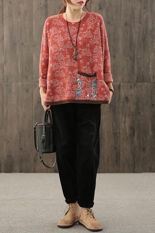 Autumn Knitted Pocket Split Hem Sweater