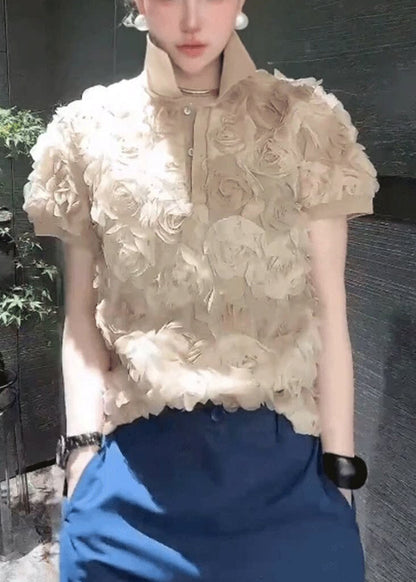 Fine Khaki Stereoscopic Chiffon Tops Summer