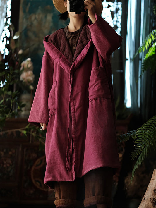 Autumn Pure Color Starp Cotton Long Coat