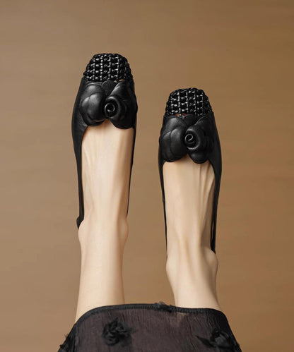 Grey Flat Shoes for Cowhide Leather Soft Splicing