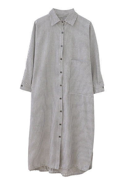 Plaid Peter Pan Collar Button Side Open Long Shirts Dress Fall