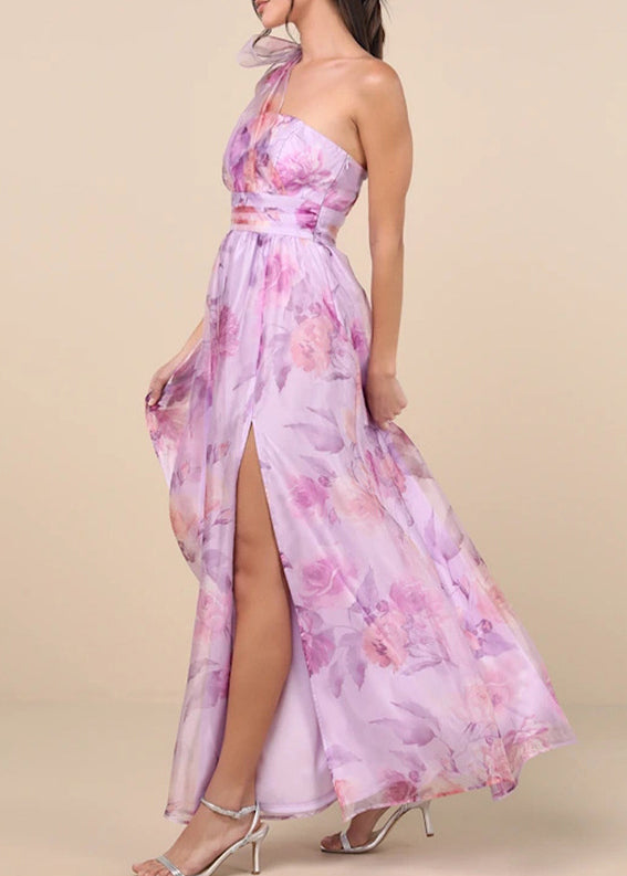 Light Purple Asymmetrical Side Open Chiffon Party Dress Sleeveless