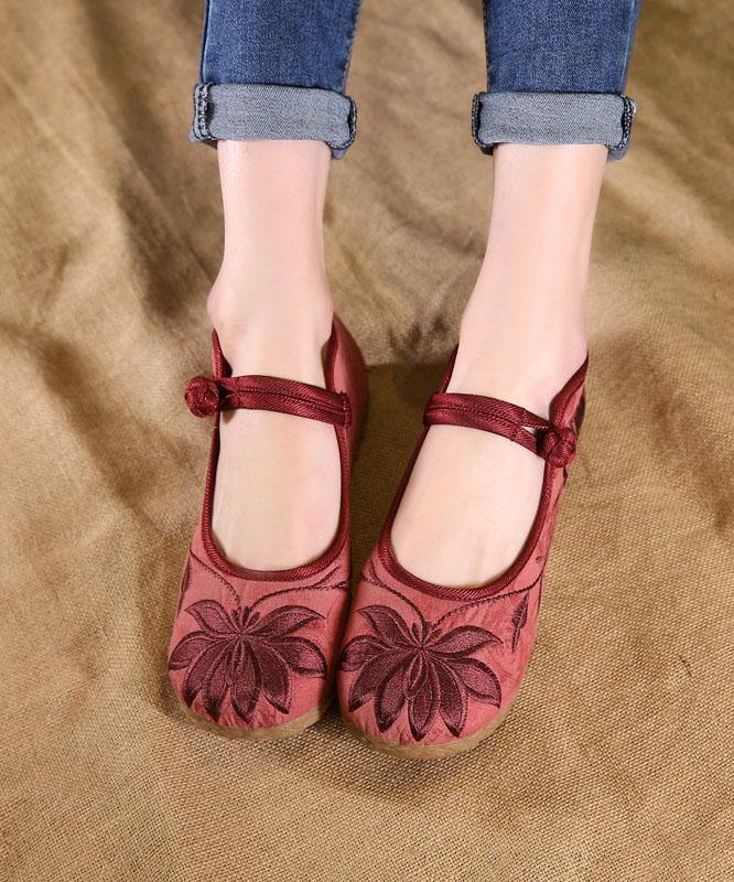 Buckle Strap Flat Feet Shoes Green Embroidered Cotton Fabric