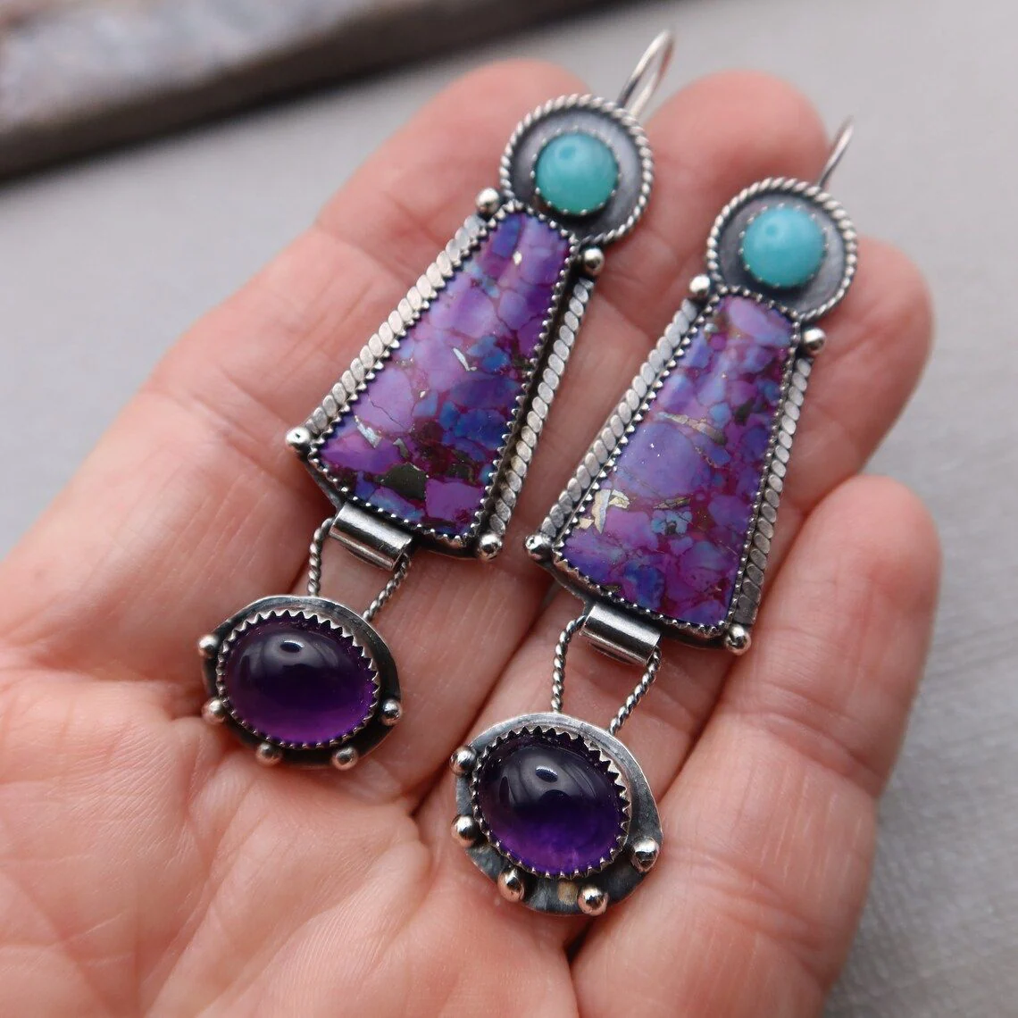 Purple Crystal & Stone Earrings