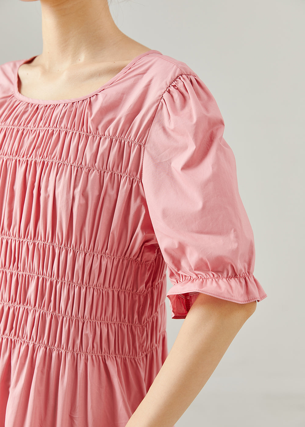 Pink Wrinkled Silm Fit Cotton Holiday Dress Summer