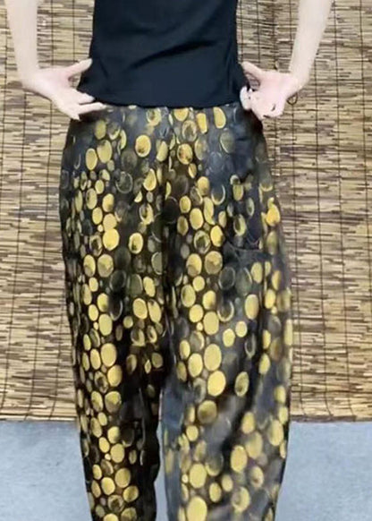 Diy Yellow Pockets Print Elastic Waist Harem Pants Summer