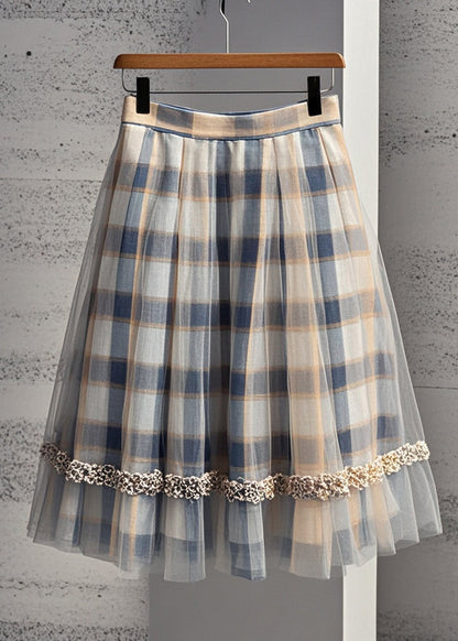 Khaki Plaid Tulle Pleated Skirt Summer