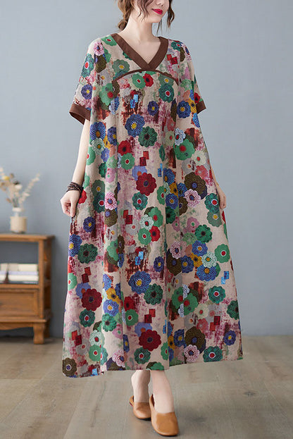-summer Loose Cotton Linen Short Sleeve Dress