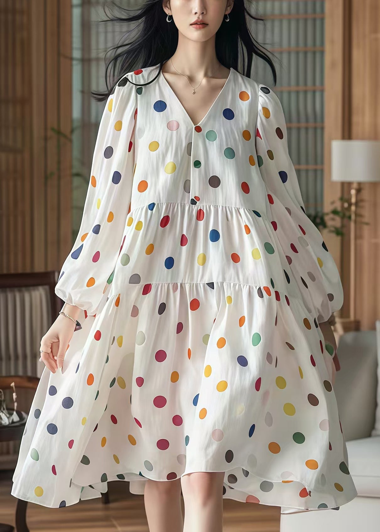 White Oversized Print Cotton Vacation Dresses Fall