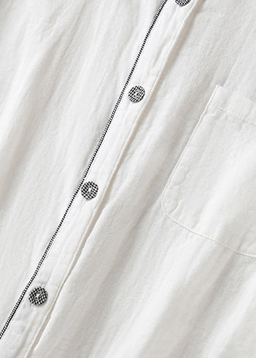 White Peter Pan Collar Patchwork Linen Shirt Top Spring