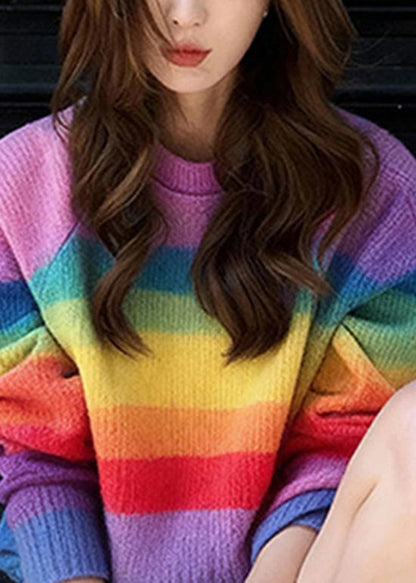 O Neck Striped Warm Knit Sweaters Fall