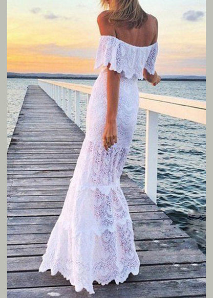 Style White Cold Shoulder Lace Dresses Summer