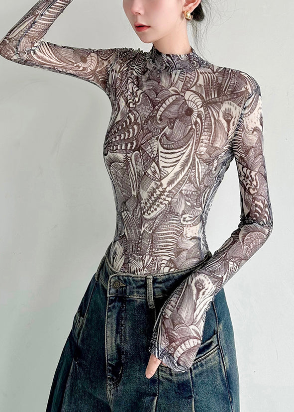 Slim Fit Print Tulle T Shirt Top Fall