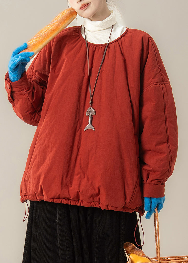 Red Button Drawstring Fine Cotton Filled Parka