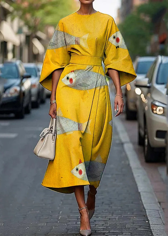Rainbow O-neck Print Maxi Dresses Summer