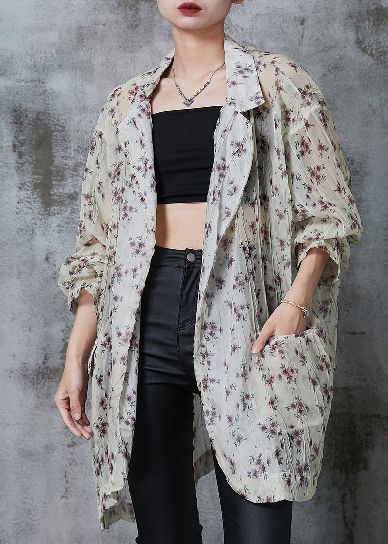 Apricot Print Chiffon Upf 50+ Cardigan Oversized Summer