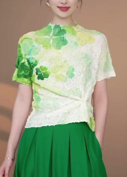 Green Tie Dye Cotton T Shirts Tops Summer