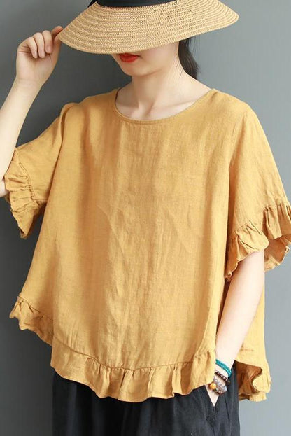 Loose Pure Color Button Down Shirt Summer Blouse