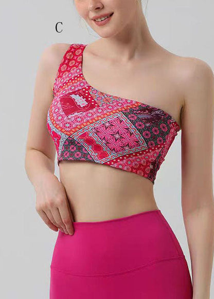 Print One Shoulder Sports Bra Tank Top