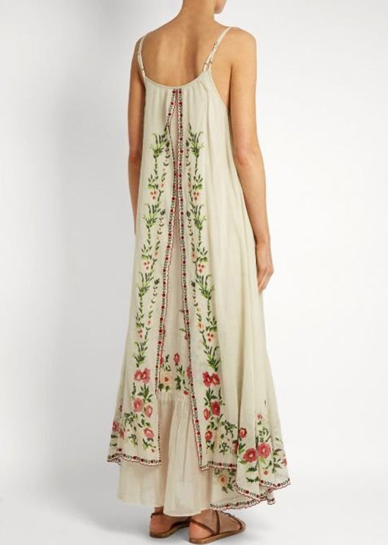 Italian Beige Print Patchwork Cotton Spaghetti Strap Dress Summer