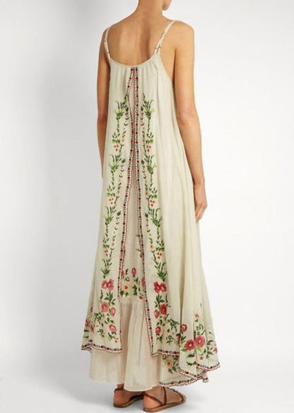 Italian Beige Print Patchwork Cotton Spaghetti Strap Dress Summer
