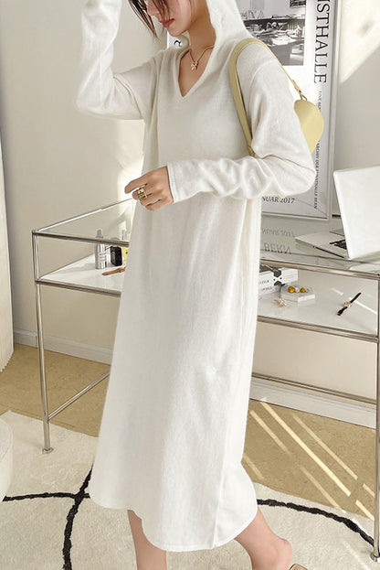 Wool Knit Hoodie Color Long Sleeve Dress
