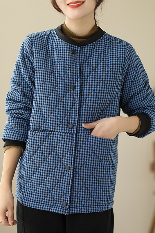 Winter Simple Plaid Cotton Jacket Retro Padded Jacket