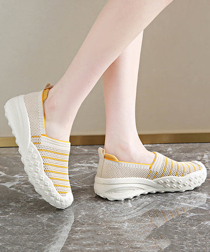 Yellow Breathable Mesh Flat Shoes for Splicing