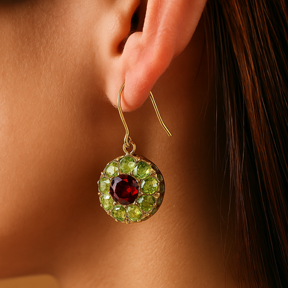Rounded Green & Red Crystal Earrings