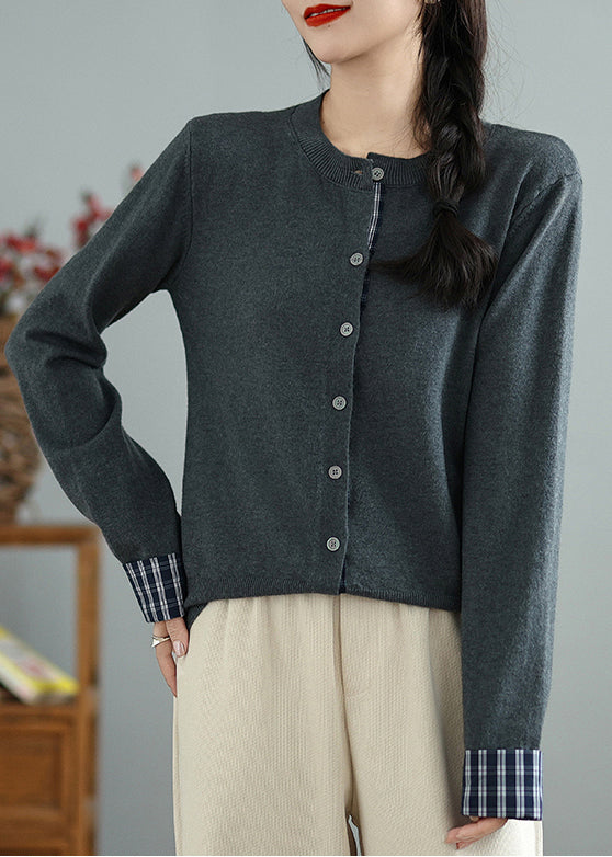 Handmade Grey O-neck Patchwork Knit Cardigans Spring