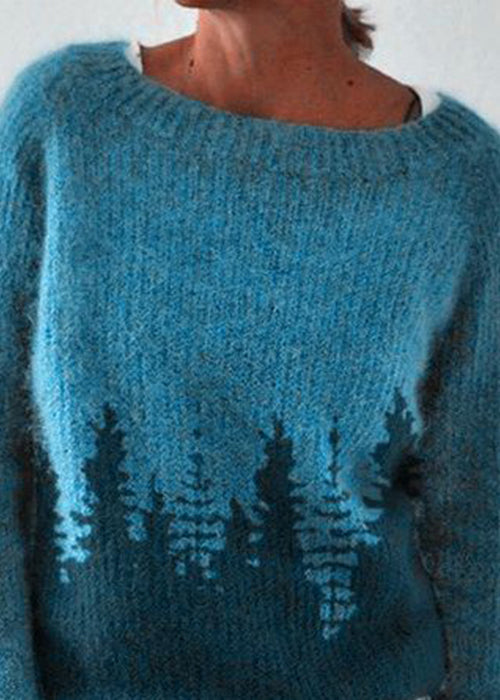 Peacock Blue O Neck Cozy Knit Sweaters Fall