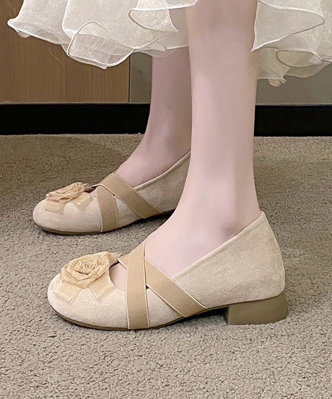 Apricot Cross Strap Splicing Suede Flat Feet Shoes