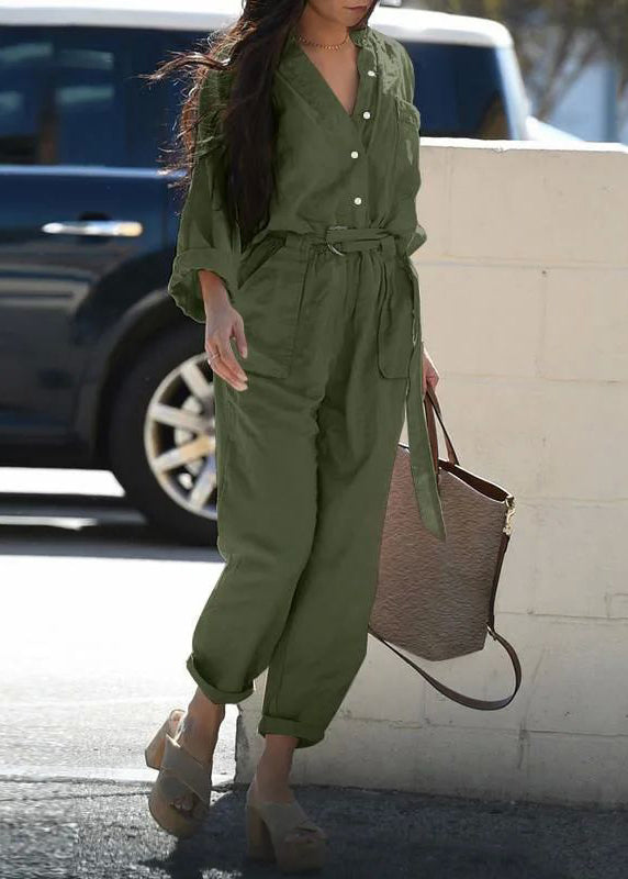 Pink Peter Pan Collar Pockets Tunic Jumpsuit Fall