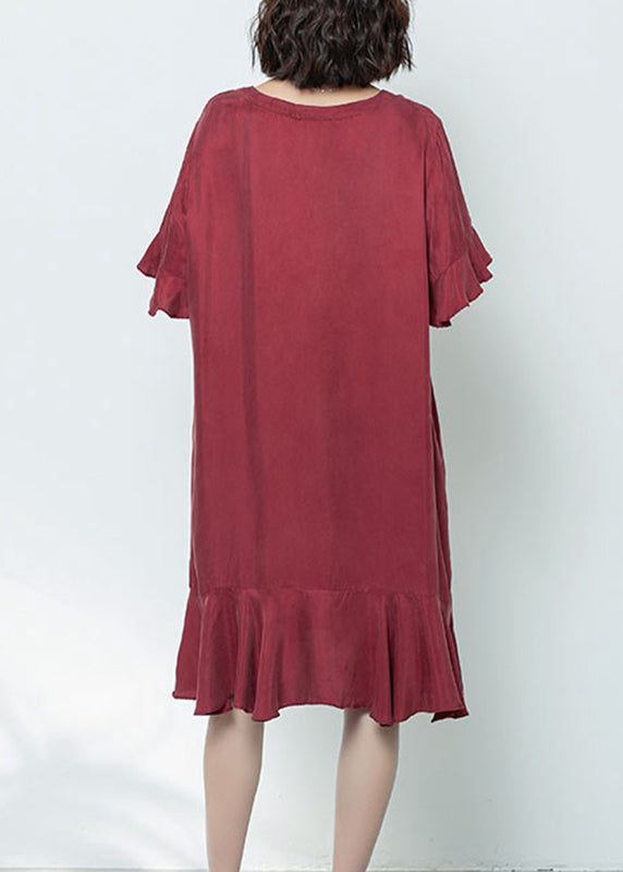 Mulberry V Neck Ruffled Patchwork Long Dress Summer