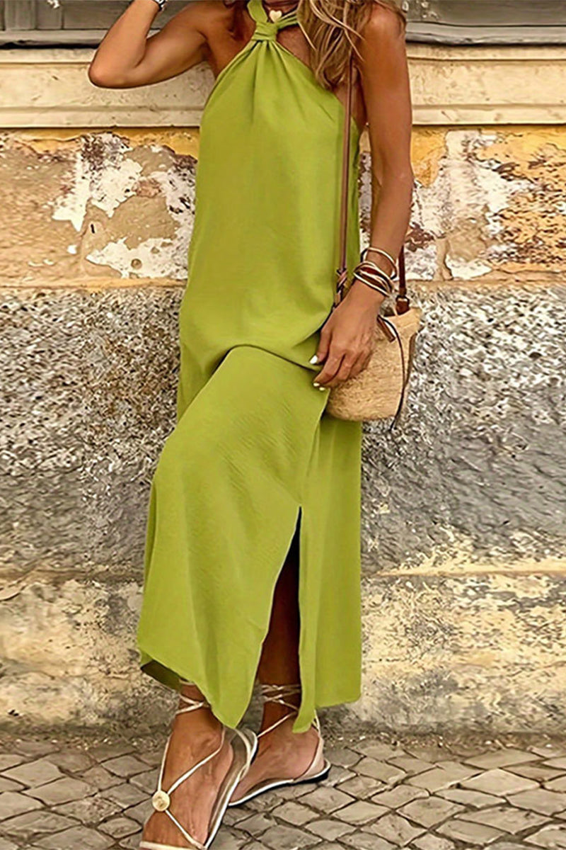 Simplicity Slit V Neck Sleeveless Dresses