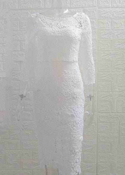 Slim Fit White Hollow Out Lace Dress Summer