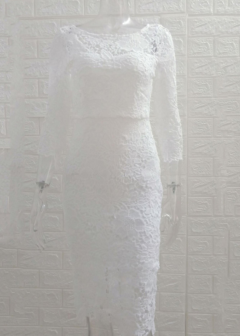 Slim Fit White Hollow Out Lace Dress Summer