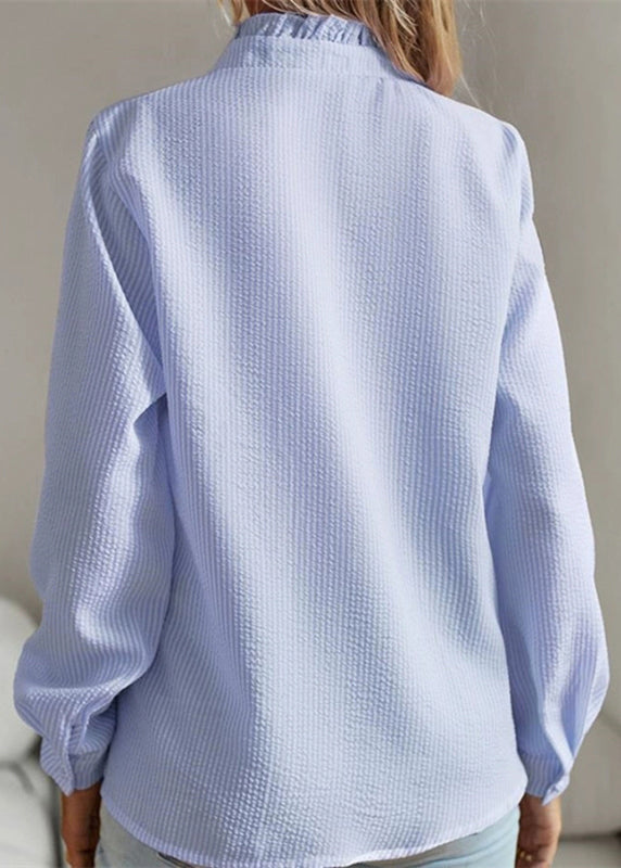 Blue Shirt Ruffled Patchwork Puff Sleeve