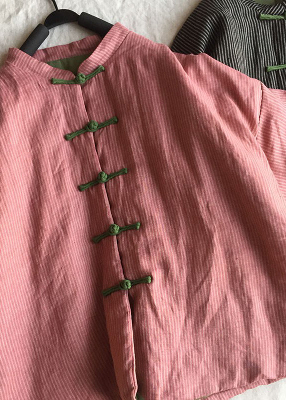 Pink Oriental Button Fine Cotton Filled Coat Spring